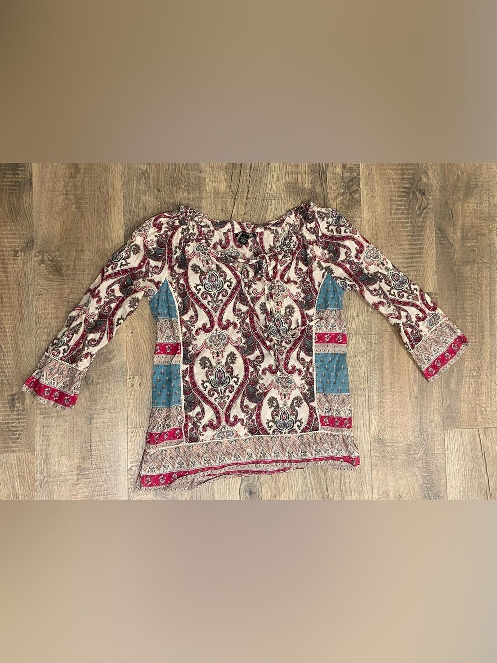 Lucky Brand Paisley Peasant Cottage Core Top 100% Cotton Bell Sleeves